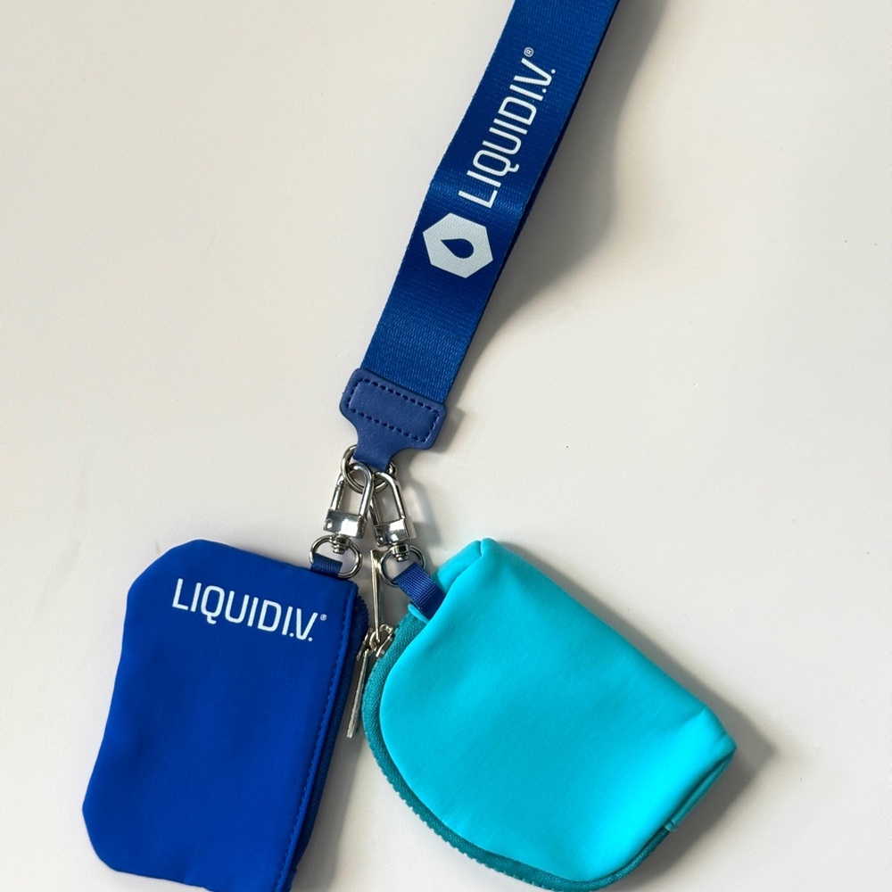 Liquid I.V. Blue and Aqua Dual Pouches Wristlet with Lanyard